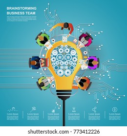 Idea concept for business analysis and brainstorm teamwork. Contains abstract circuit background.