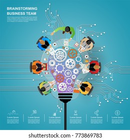 Idea concept for business analysis and brainstorm teamwork. Contains abstract circuit background.