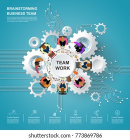 Idea concept for business analysis and brainstorm teamwork. Contains abstract circuit background.