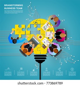 Idea concept for business analysis and brainstorm teamwork. Contains abstract circuit background.