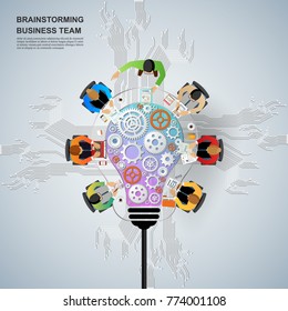 Idea concept for business analysis and brainstorm teamwork. Contains abstract circuit background.