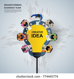 Idea concept for business analysis and brainstorm teamwork. Contains abstract circuit background.