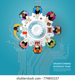 Idea concept for business analysis and brainstorm teamwork. Contains abstract circuit background.
