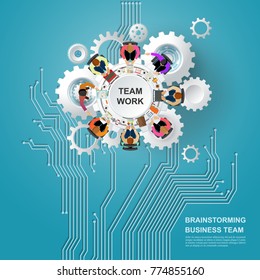 Idea concept for business analysis and brainstorm teamwork. Contains abstract circuit background.