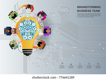 Idea concept for business analysis and brainstorm teamwork. Contains abstract circuit background.