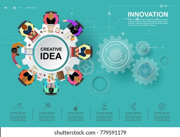 Idea concept for business analysis and brainstorm teamwork, creative innovation, consulting, financial report and project management strategy. Vector illustration.