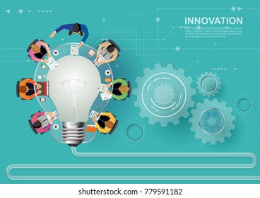 Idea concept for business analysis and brainstorm teamwork, creative innovation, consulting, financial report and project management strategy. Vector illustration.