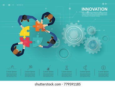 Idea concept for business analysis and brainstorm teamwork, creative innovation, consulting, financial report and project management strategy. Vector illustration.