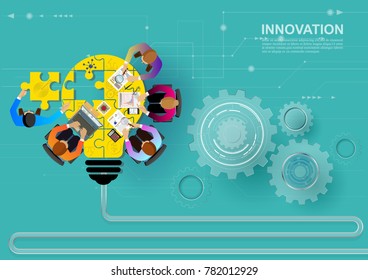 Idea concept for business analysis and brainstorm teamwork, creative innovation, consulting, financial report and project management strategy. Vector illustration.