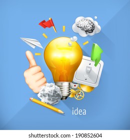 Idea concept, business brainstorming, vector illustration. Set is also suitable for mobile apps