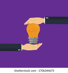 idea concept - business hand holding bulb.Conceptual vector illustration in flat style design.Isolated on background.