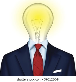 IDEA concept, Business Man with bulb instead of his head, vector