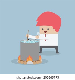 Idea concept, Businessman is cooking the idea, VECTOR, EPS10