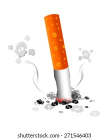 idea concept campaign on smoke. Vector Smoke cigarettes come out as skull. Smoking is a health hazard