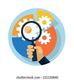 Idea concept chart with magnifying glass on white background