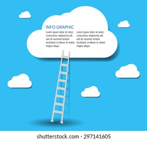 a idea concept with clods and ladder, eps10. Ladder to clouds. Vector minimalistic design competition concept. ladder of success. text box. speech bubble