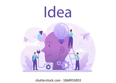 Idea concept. Creative innovation and brainstorm. Solution generation and inspiration. Light bulb as metaphor. Isolated flat vector illustration