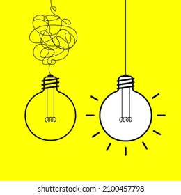 Idea concept, creative lightbulb sign. Business solutions idea searching. Chaos simplifying, problem solving, innovations. Keep it simple business concept for project management, marketing, ceativity