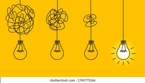 Idea concept  creative simplifying complex process lightbulb  bulb sign  innovations  untangled problem  Keep it simple business concept for project management  marketing  creativity