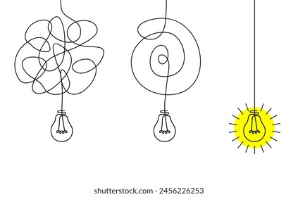 Idea concept, creative of simplifying complex process light bulb, bulb sign, innovations, keep it simple business concept for project management, marketing, creativity