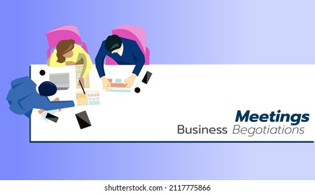 idea and concept creativity illustration business.Office workers sit at a round table and discuss ideas, exchanging information. Work meetings, business negotiations, meetings,