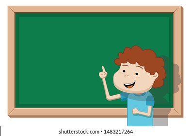 idea concept, cute kid in front of black board, vector illustration 