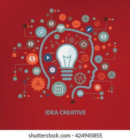 Idea concept design on red background,vector