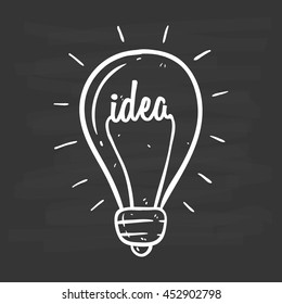 Idea concept in doodle light bulb on chalkboard background