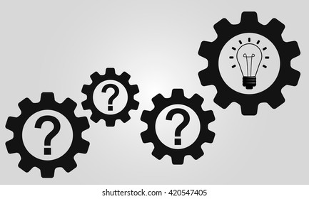 Idea concept with gear. Black and white on a gray background.