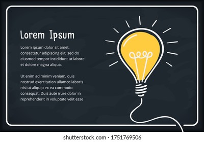 Idea concept with hand drawn bulb and place for your text in white frame, vector eps10 illustration