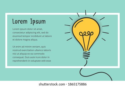 Idea concepto con bombilla dibujada a mano y lugar para su texto en marco blanco, vectorial eps10 ilustración