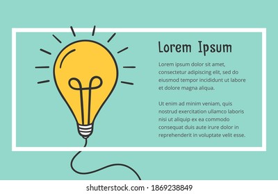 Idea concept with hand drawn bulb and place for your text in white frame, vector eps10 illustration