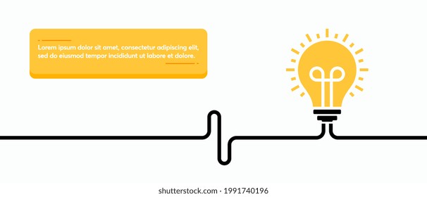 Idea concept, human brain in light bulb, creative bulb sign with electric plug and cable background vector illustration