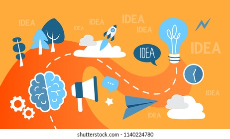 Idea concept illustration. Idea of creative thinking and brainstorming. Business innovations. Blue light bulb as a metaphor of idea. Abstract flat vector illustration