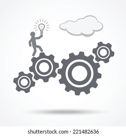 Idea concept. Illustration with gears and light bulb.