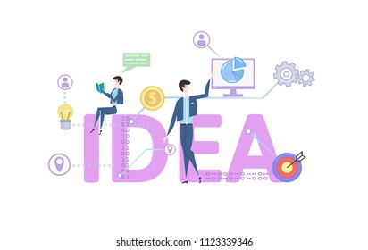 IDEA. Concept with keywords, letters and icons. Colored flat vector illustration on white background.