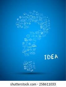 Idea Concept Layout for Brainstorming and Infographic background with graphs sketches. A lot of hand drawn infographics and related design elements are included plus 3D glossy lamp.