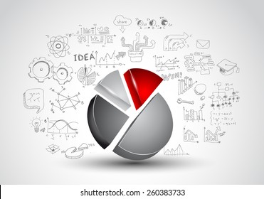 Idea Concept Layout for Brainstorming and Infographic background with graphs sketches. A lot of hand drawn infographics and related design elements are included plus 3D glossy lamp.