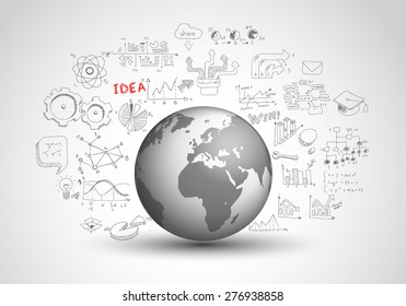 Diseño de Idea Concepto para Brainstorming y fondo Infográfico con bocetos gráficos. Se incluyen muchas infografías dibujadas a mano y elementos de diseño relacionados 