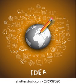 Idea Concept Layout for Brainstorming and Infographic background with graphs sketches. A lot of hand drawn infographics and related design elements are included 