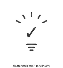 Idea concept. Light bulb and check mark. Stock Vector illustration isolated on white background.