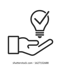 Idea concept. Light bulb and check mark