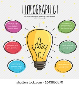 concepto de idea con bombilla y doodle esboza iconos infográficos.