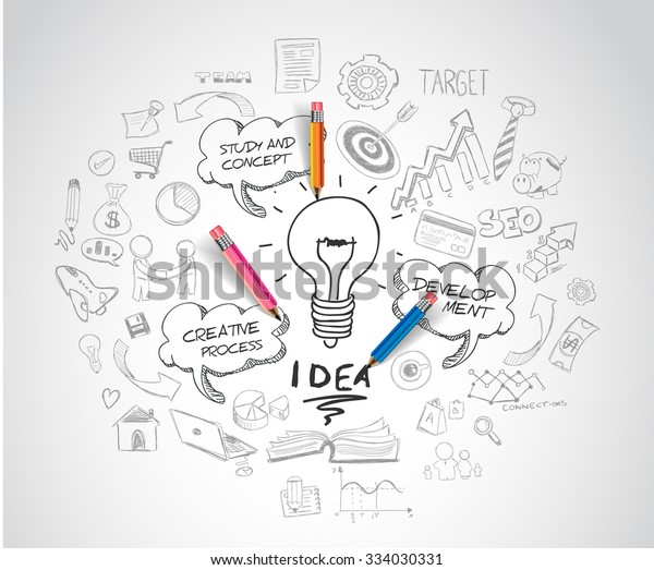 Idea Concept Light Bulb Doodle Sketches Stock Vector (Royalty Free ...