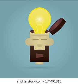 Idea concept, light bulb in a head of human