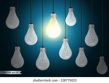 idea concept with light bulbs on a blue background, Vector template design