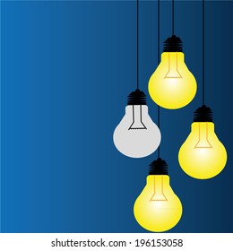 idea concept with light bulbs on a blue background