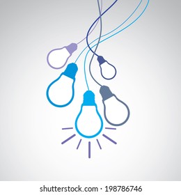 Concepto de idea con bombillas en un fondo gris