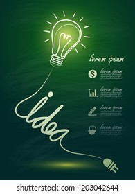 idea concept with light bulbs on blackboard background