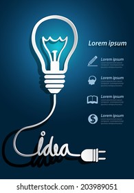 idea concept with light bulbs on blue background